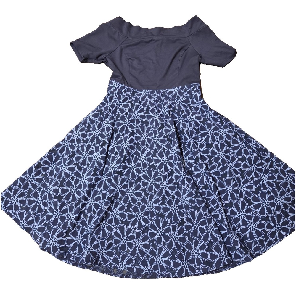 Miusol Women's L Navy Floral Skirt Fit and Flair MIDI Dress